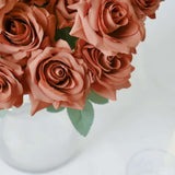 2 Bouquets 17inch Terracotta (Rust) Real Touch Artificial Silk Rose Flower Bushes