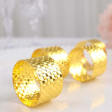 4 Pack | Shiny Gold Basket Weave Napkin Rings, Metallic Napkin Holders