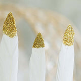 30 Pack | Glitter Gold Tip White Real Turkey Feathers | Craft Feathers for Party Decoration