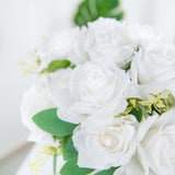 2 Bushes | 18inch Real Touch White Artificial Rose Flower Bouquet, Long Stem Flower Arrangements