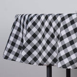 70" White Black Buffalo Plaid Round Tablecloth, Gingham Polyester Checkered Tablecloth