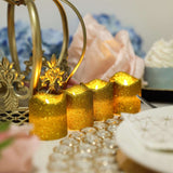 12 Pack | Glitter Flameless Candles LED | Votive Candles - Gold | Tablecloths Factory