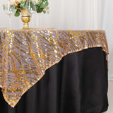 72x72inch Rose Gold Wave Mesh Square Table Overlay With Embroidered Sequins