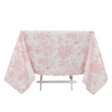 70x70inch White Pink French Toile Polyester Square Tablecloth