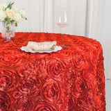 120inch Red Grandiose 3D Rosette Satin Round Tablecloth