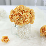 144 Gold Paper Mini Craft Flower Roses, DIY Flower Bushes With Wire Stems