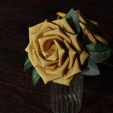 24 Roses | 5inch Gold Artificial Foam Flowers With Stem Wire and Leaves