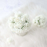 48 Roses | 1Inch Ivory Real Touch Artificial DIY Foam Rose Flowers With Stem, Craft Rose Buds