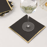 50 Pack 2 Ply Soft Black With Gold Foil Edge Dinner Paper Napkins, Wedding Cocktail 