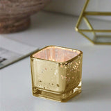 12 Pack | 2inch Square Gold Mercury Glass Candle Holders, Votive Glittered Tealight Holders