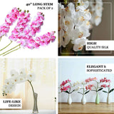 2 Stems | 40inch Tall White Artificial Silk Orchid Flower Bouquets