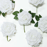 24 Roses | 5inch White Artificial Foam Flowers With Stem Wire and Leaves