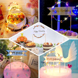 LED Light Up Wreath Happy Birthday Banner Cake Topper, Blinking Cake Decoration