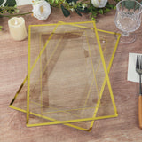 10 Pack Clear Rectangular Plastic Serving Trays with Gold Rim