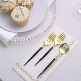 24 Pack | 6inch Gold / Black Premium Disposable Fork / Spoon Silverware Set