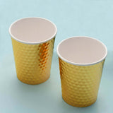 24 Pack | Gold Foil Honeycomb 10oz Paper Cups, Disposable Tableware