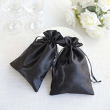 12 Pack | 6inch x 9inch Black Satin Drawstring Wedding Party Favor Gift Bags