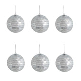 6 Pack | 2Inches Silver Foam Disco Mirror Ball With Hanging Strings, Holiday Christmas Ornaments