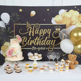 6ftx3ft Black / Gold Happy Birthday Polyester Background Banner