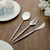 24 Pack | Silver 8inch Modern Flatware Set, Heavy Duty Plastic Silverware, Disposable Cutlery