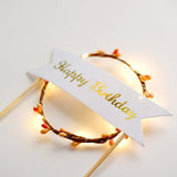 LED Light Up Wreath Happy Birthday Banner Cake Topper, Blinking Cake Decoration