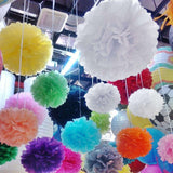 6 Pack 8inch White Tissue Paper Pom Poms Flower Balls, Ceiling Wall Hanging Decorations