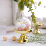 12 Pack | Gold Mini Pedestal Cupcake Stands, Candy Treat Favor Display Plate With Clear Dome Lid - 4Inch