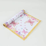 5 Pack White Pink Non-Woven Butterfly Theme Table Runner With Gold Edges