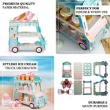 3-Tier Ice Cream Truck Cardboard Cupcake Dessert Stand Tower, Double Decker Disposable Treat Display