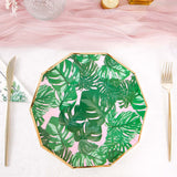 25 Pack | Tropical Palm Leaf 9inch Dinner Paper Plates, Disposable Plates Geometric With Gold Rim