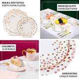 25 Pack | 9inch White Metallic Rose Gold Polka Dot Dinner Paper Plates