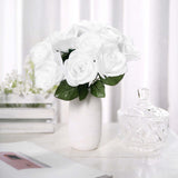 12inches White Artificial Velvet-Like Fabric Rose Flower Bouquet Bush