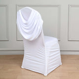 White Ruched Swag Back Spandex Fitted Banquet Chair Cover