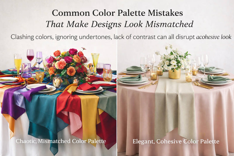 Color palette comparison with mismatched and cohesive table settings