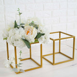 2 Pack | 8inch Square Gold Metal Frame Wedding Flower Stands, Geometric Centerpieces