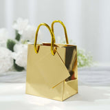 5inch Shiny Metallic Gold Foil Paper Party Favor Bags With Handles, Small Gift Wrap Goodie Bags