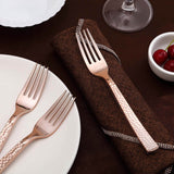 24 Pack | Rose Gold Hammered Style 7inch Heavy Duty Plastic Forks, Plastic Silverware