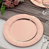 Rose Gold Disposable 13inch Charger Plates, Cardboard Serving Tray, Round with Leathery Texture