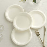 50 Pack | 7inch White Biodegradable Bagasse Dessert Plates, Sugarcane Appetizer Salad Party Plates
