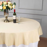 70" Round Beige Polyester Linen Tablecloth