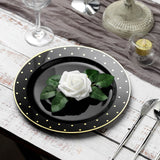 10 Pack | 10inch Black With Gold Dot Rim Plastic Dinner Plates, Round Disposable Tableware Plates