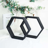 2 PC | Tall Hexagon Black Wood Centerpiece | Wood Geometric Terrarium | Honeycomb Storage Shelf