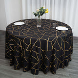 120inch Black Round Polyester Tablecloth With Gold Foil Geometric Pattern