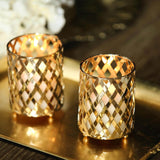 2 Pack | 4inch Gold Metal Diamond Cut Votive Candle Holders