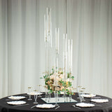 4ft Crystal 9-Arm Cluster Glass Taper / Pillar Square Candle Stand, Hurricane Candle Holder Floral
