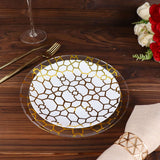 20 Pack Set | 9inch, 7inch White & Clear Geometric Gold Print Plastic Plates