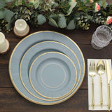 25 Pack | 10inch Dusty Blue Gold Rim Sunray Disposable Dinner Plates