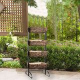 42inch 4-Tier Metal Ladder Plant Stand With Natural Wooden Log Planters