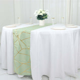 9ft Sage Green With Gold Foil Geometric Pattern Table Runner