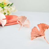 4 Pack | Rose Gold Ginkgo Leaf Napkin Rings, Linen Napkin Holders - Metallic Ornate Design - Blush